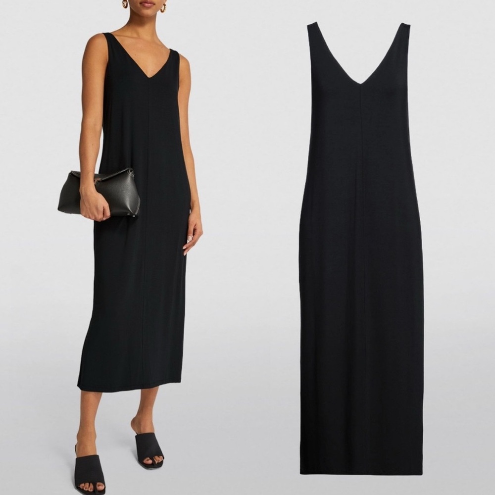 rag & bone Black V‑Neck Midi Slip Dress